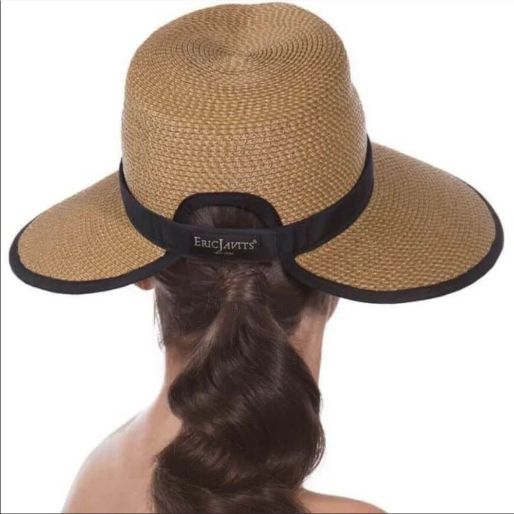 Eric Javits Wide-Brim Straw Sun Hat with Black Trim - Picture 5 of 10